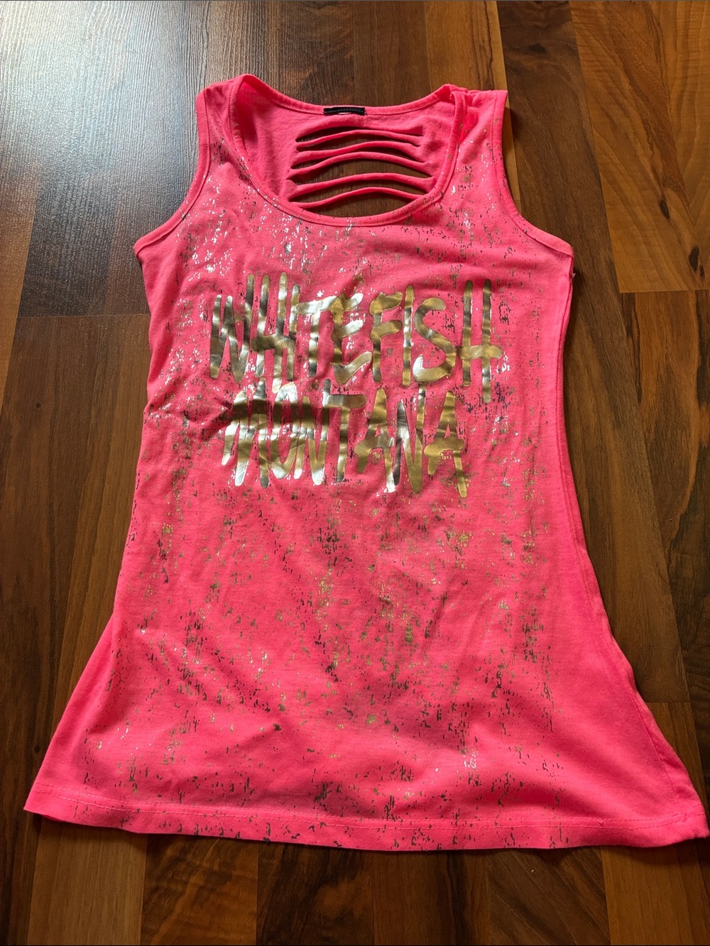 SHEIN Hot Pink Gold Foil Cutout Muscle Tee